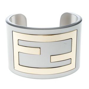 FENDI Grey Resin Gold Tone Cuff Bracelet